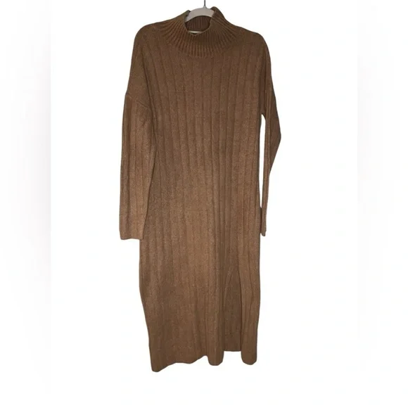Abercrombie & Fitch brown ribbed mock neck sweater midi dress - Picture 3 of 9